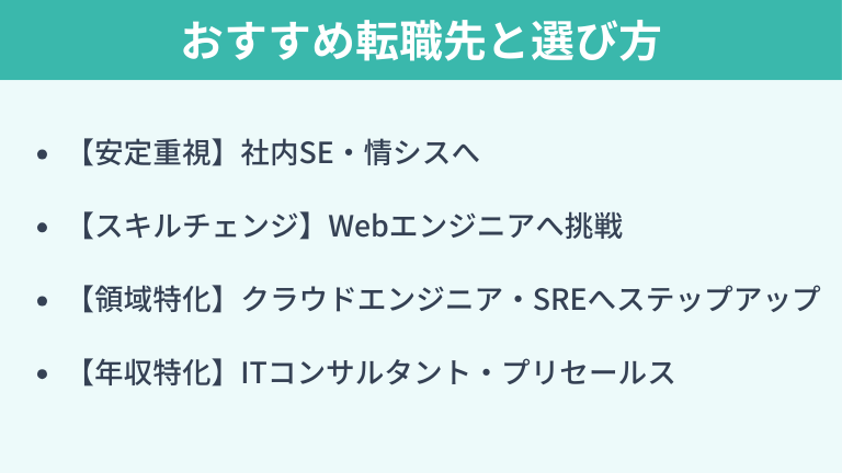 インフラエンジニアからのおすすめ転職先と選び方