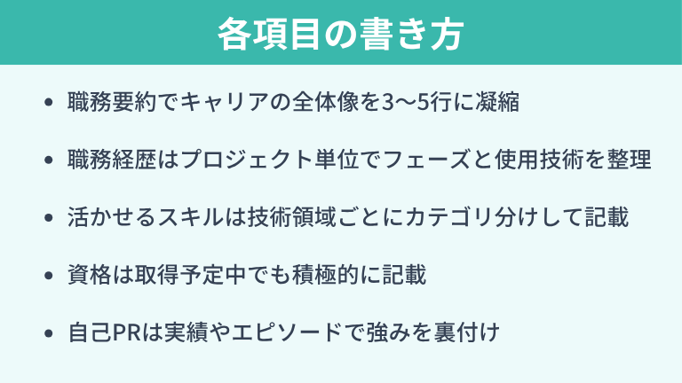 職務経歴書の各項目の書き方