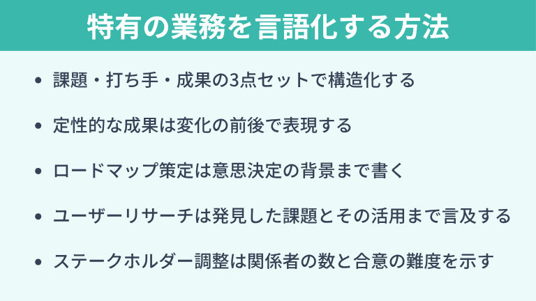 プロダクトマネージャー特有の業務を職務経歴書で言語化する方法