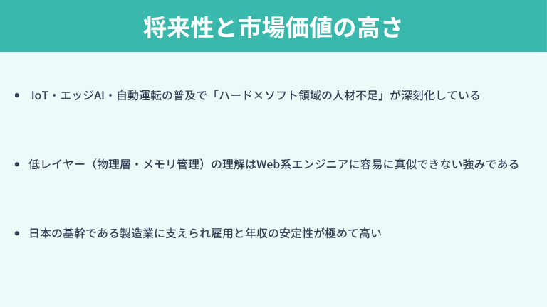 組み込みエンジニアの将来性と市場価値の高さ